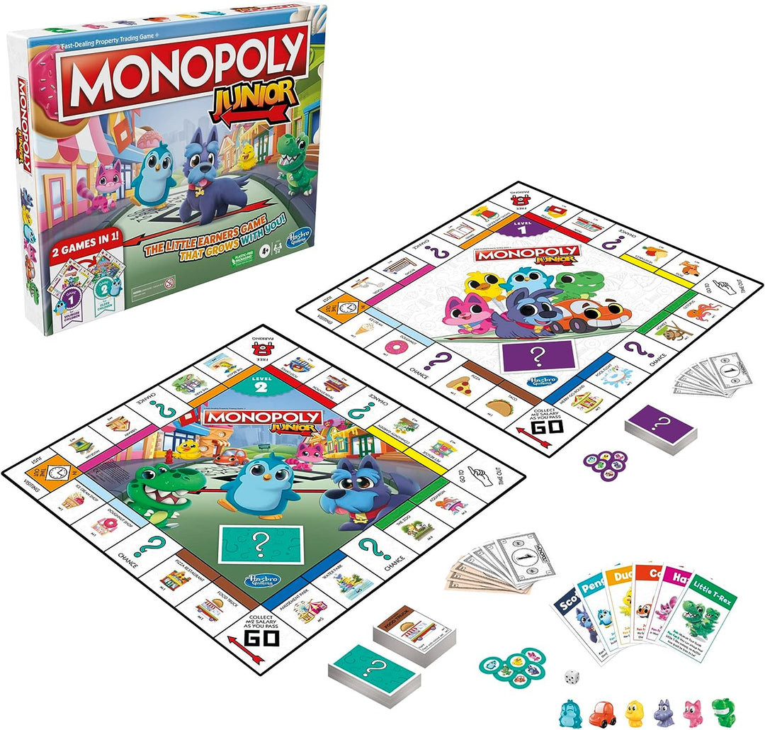 Monopoly Junior Board Game, 2-Sided Gameboard, 2 Games in 1, Monopoly Game for Younger Children