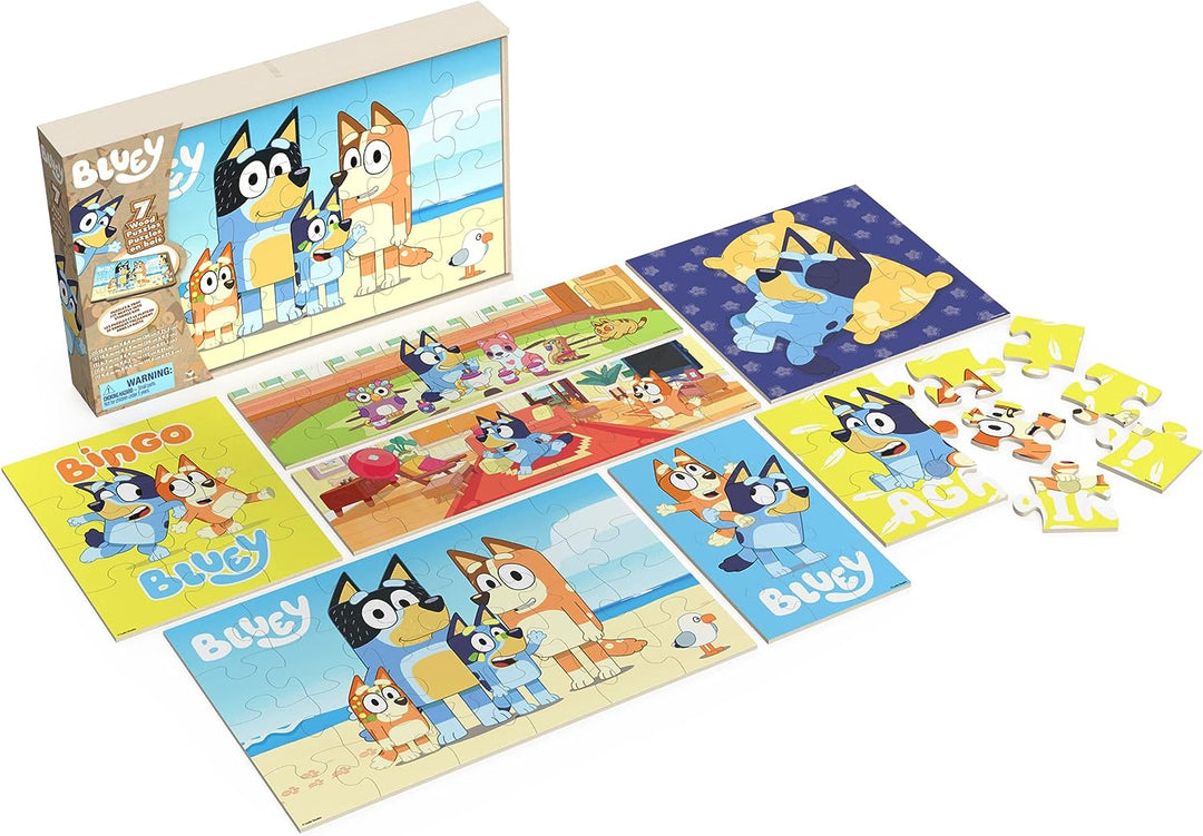 Spin Master Games 6067176 Bluey, 7 Wood Puzzles Jigsaw Bundle