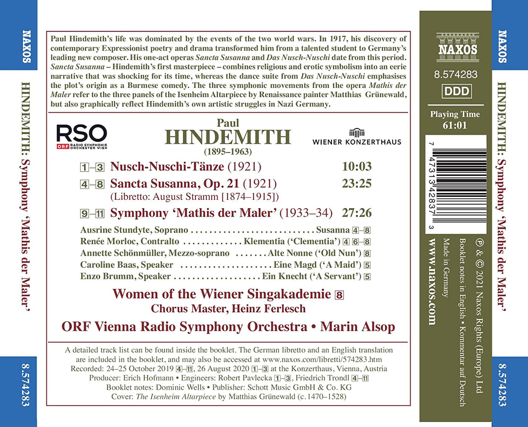 Hindemith: Mathis Der Maler [Ausrine Stundyte; Renée Morloc; ORF Vienna Radio Symphony Orchestra; Marin Alsop] [Naxos: 8574283] [Audio CD]