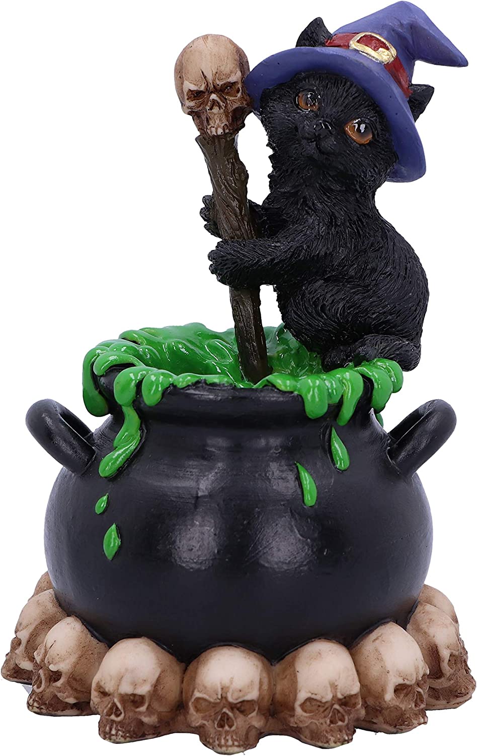 Spook Witches Familiar Black Cat and Bubbling Cauldron Figurine