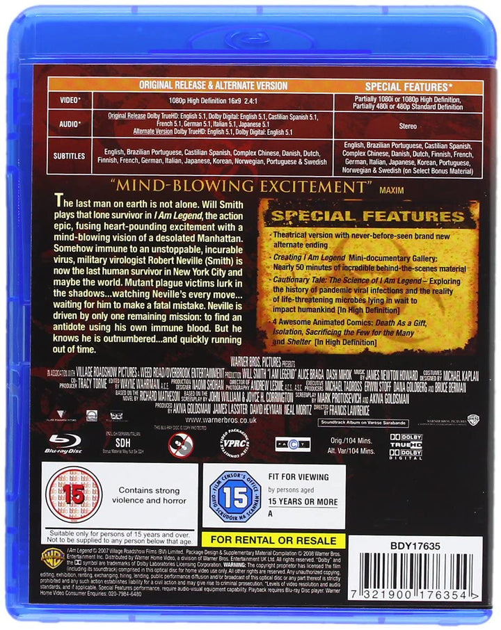 I Am Legend [2007] [Region Free] - Sci-fi/Horror [Blu-Ray]