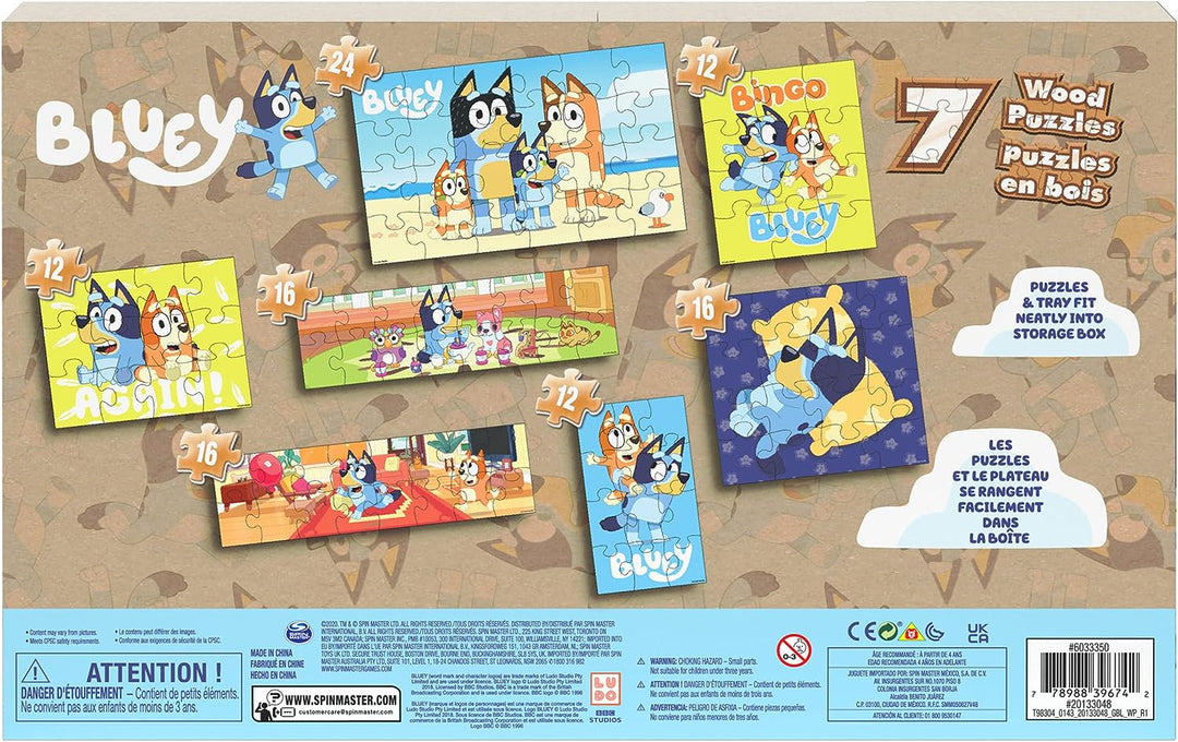 Spin Master Games 6067176 Bluey, 7 Wood Puzzles Jigsaw Bundle