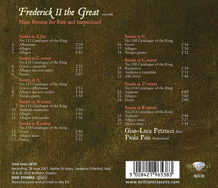 Frederick The Great: Nine Sonatas for Flute and Harpsichord [Audio CD]