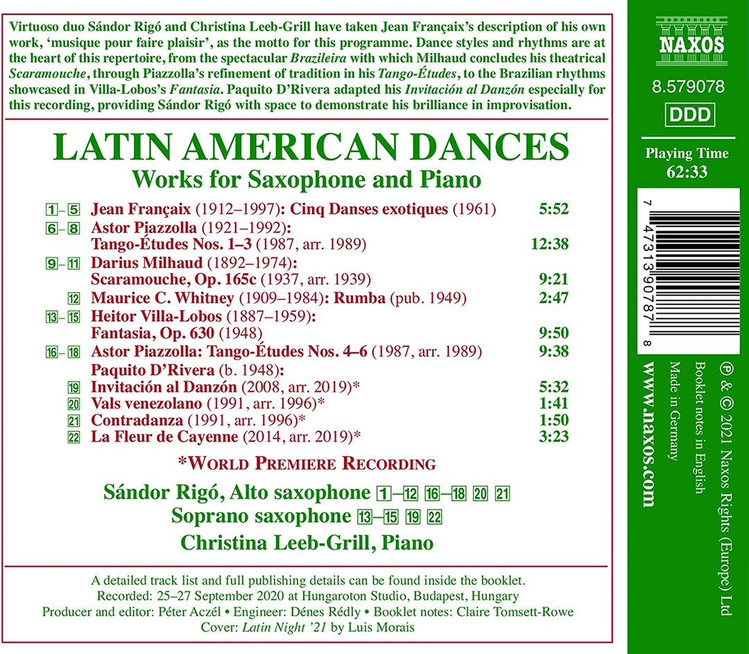 Milhaud: Latin Dances [Sándor Rigó; Christina Leeb-Grill] [Naxos: 8579078] [Audio CD]