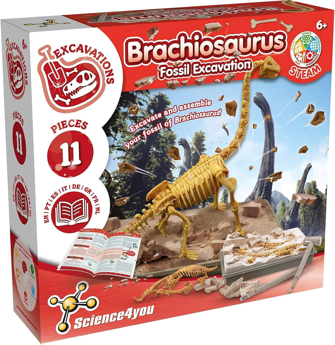 Science4you - Brachiosaurus Fossil Digging Kit for Kids +6 - Excavate and Assemble 11 Brachiosaurus Fossiles