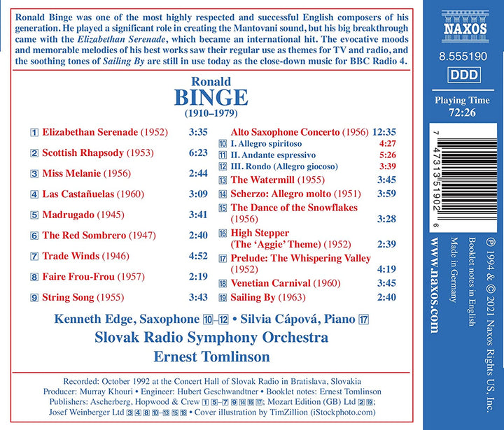 Binge: British Light Music 2 [Slovak Radio Symphony Orhcestra; Ernest Tomlinson] [Naxos: 8555190] [Audio CD]