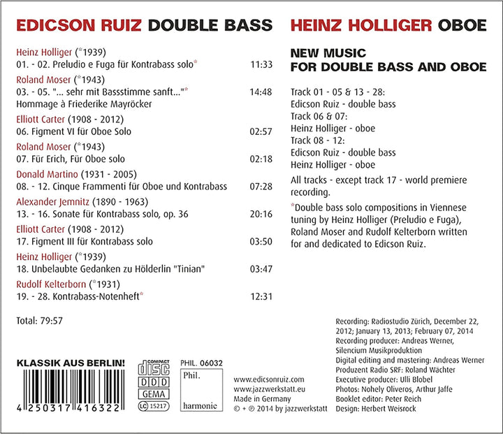 Edicson Ruiz & Heinz Holliger - New Music For Double Bass & Oboe [Audio CD]