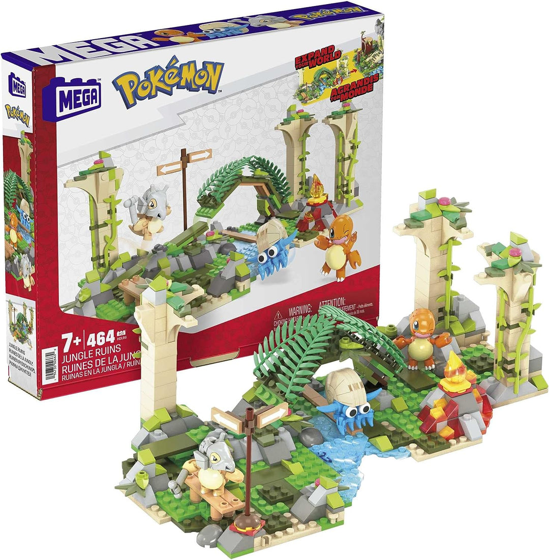 MEGA Pokemon Jungle Ruins building set, Cubone, Charmander and Omanyte figures