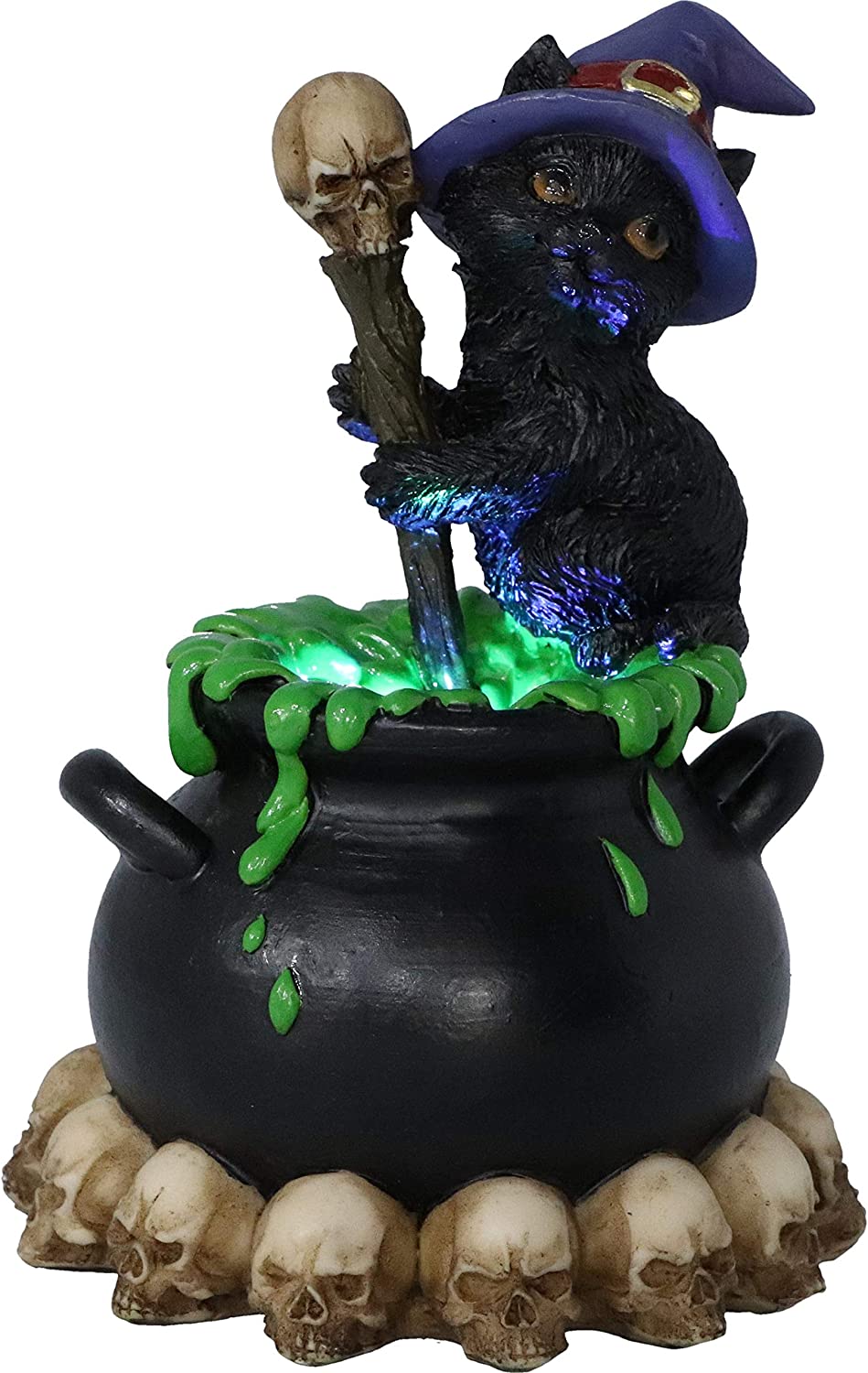 Spook Witches Familiar Black Cat and Bubbling Cauldron Figurine