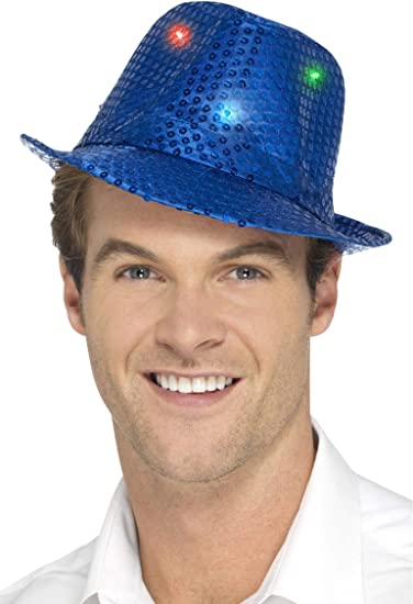 Smiffys 47065 Licht Up Sequin Trilby Hoed Blauw Één Maat