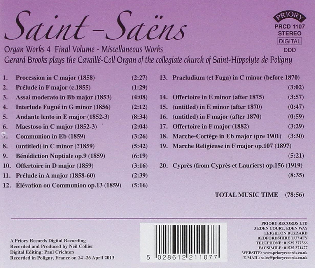 Gerard Brooks - Saint-Saens: Organ Works Volume 4 / Cavaille-Coll organ of the Collegiate Church of Saint-Hippolyte de Poligny [Audio CD]