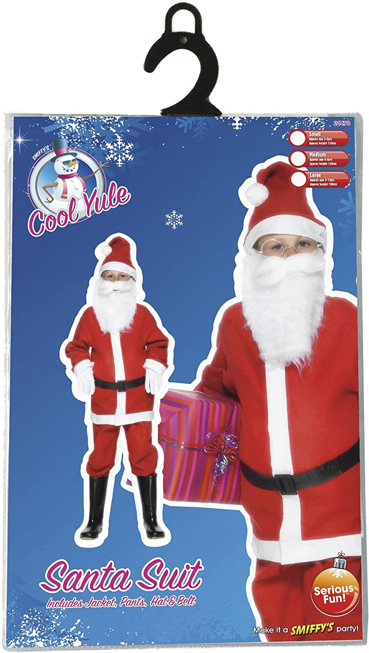 Smiffys Children's Santa Boy Costume, Jacket, Trousers, Hat & Belt, Santa, Size:M, Colour: Red and White, 21478