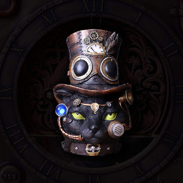 Felius Mogg 28.8cm Steampunk Black Cat Head Figurine