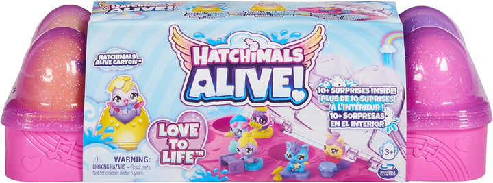 HATCHIMALS Alive, Egg Carton Toy with 5 Mini Figures in Self-Hatching Eggs, 11 Accessories