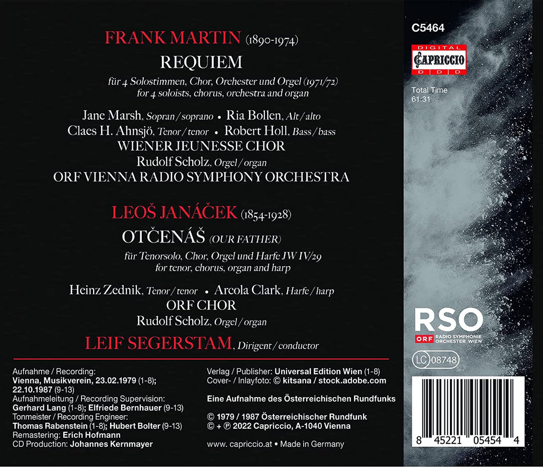 Frank Martin: Requiem [Wiener Jeunesse Chor; Rudolf Scholz; ORF Vienna Radio Symphony Orchestra; ORF Chor; Leif Segerstam] [Capriccio: C5454] [Audio CD]