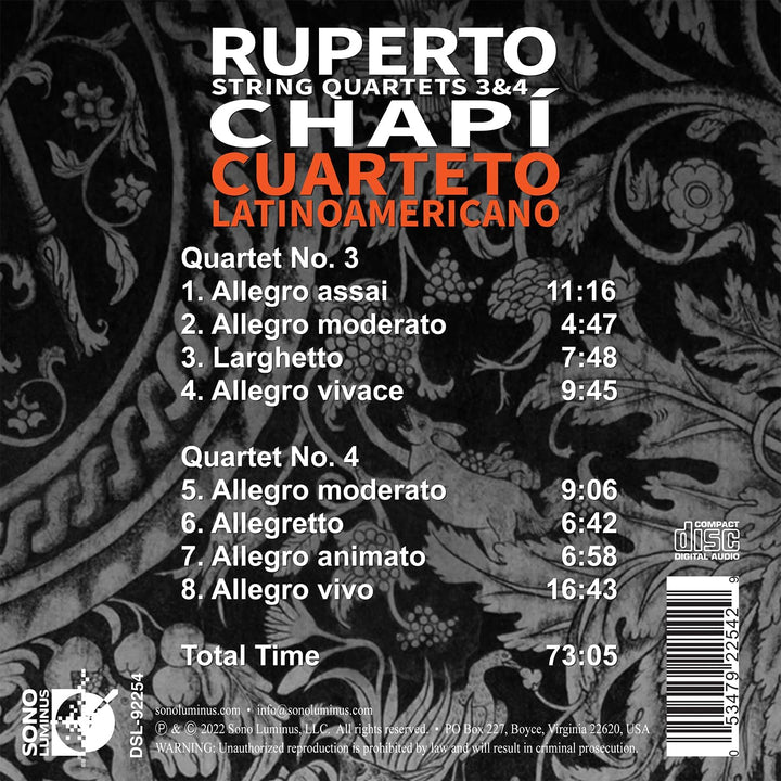 Chapi: String Quartets 3 & 4 [Cuarteto Latinoamericano] [Sono Luminus: DSL-92254] [Audio CD]