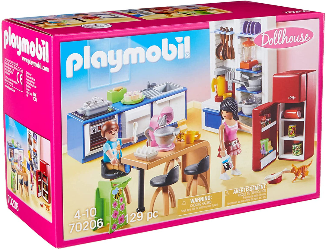 PLAYMOBIL Dollhouse 70206 Family Kitchen, for Children Ages 4+