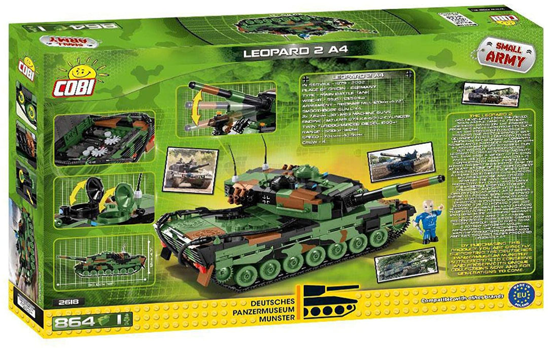 COBI 2618 Small Army - Leopard 2A4 Construction Toys, Green, Brown, Black