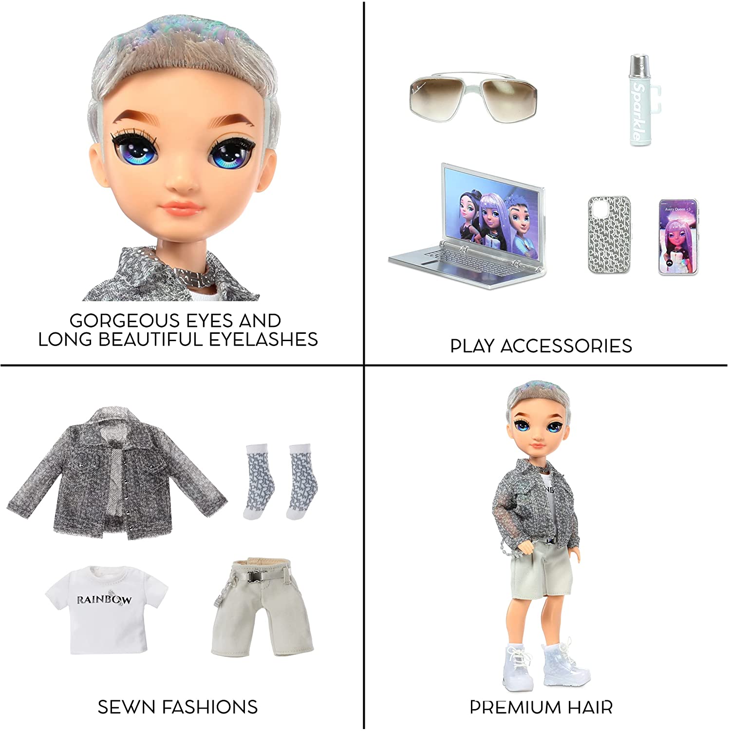 Rainbow High Fashion Doll - Aidan Russel in Purple Iridescent Outfit - Poseable 6-inch Doll with Accessories 4