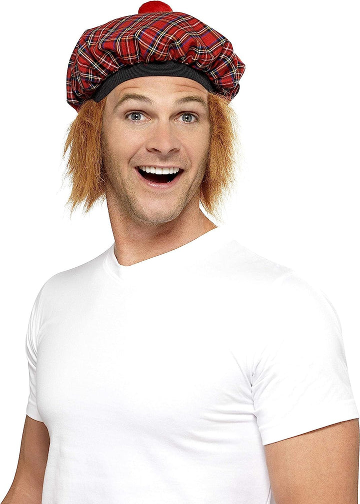Smiffys Tam-O-Shanter Tartan Hat with Faux Hair & Pom Pom – Traditional Scottish Costume Accessory