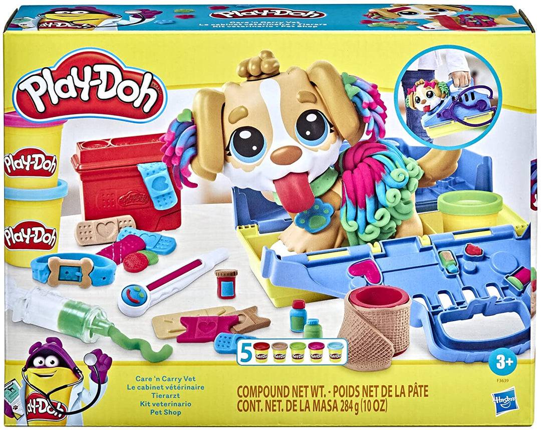 Play-Doh Care 'n Carry Vet Playset with Toy Dog, Carrier, 10 Tools, 5 Colors F36