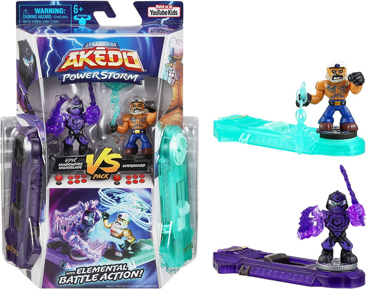 Legends of Akedo: Powerstorm Versus Pack - Epic Shadowfire Nightblade Vs Overboard Warrior Figures