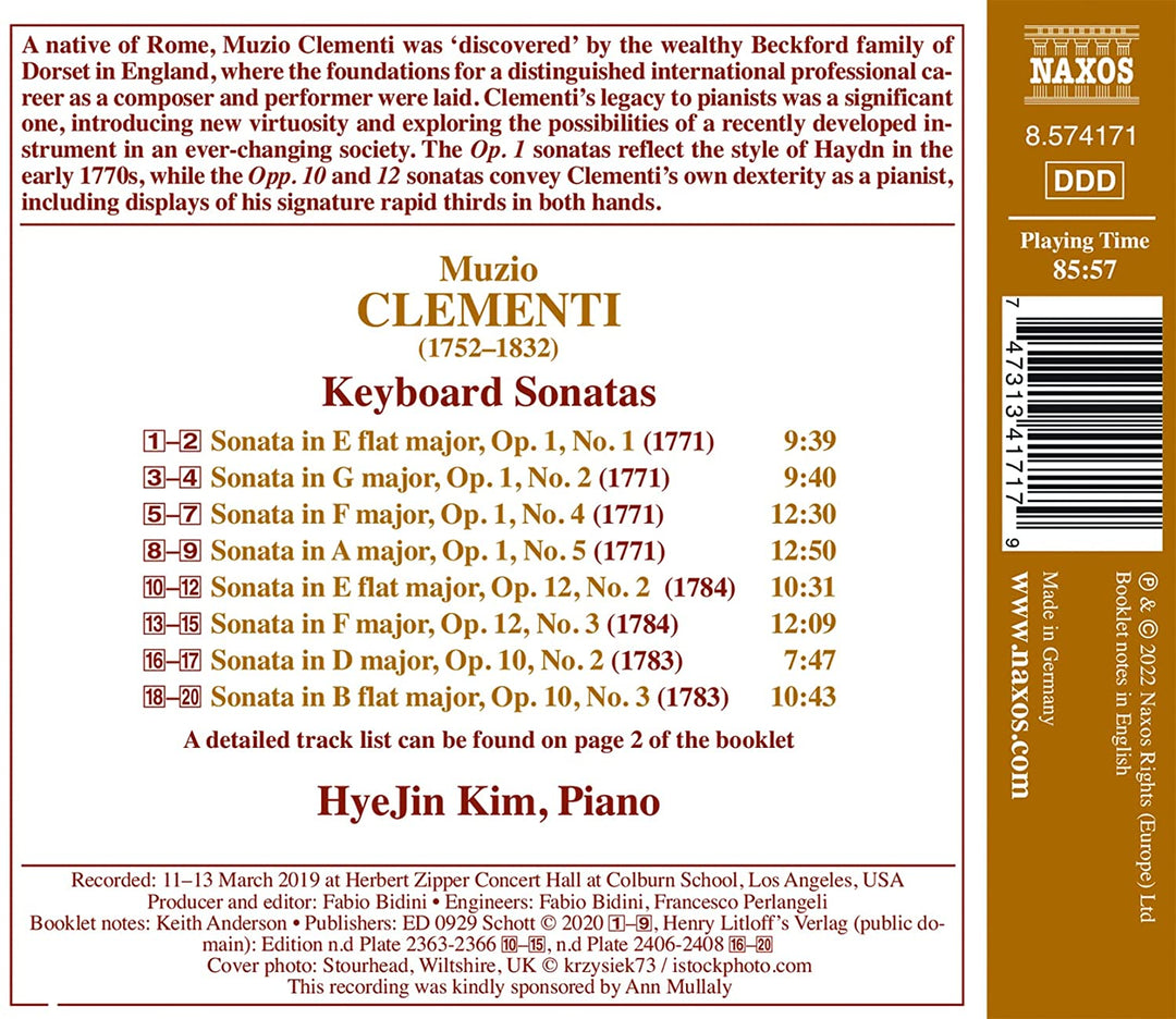 Clementi: Keyboard Sonatas [HyeJin Kim] [Naxos: 8574171] [Audio CD]