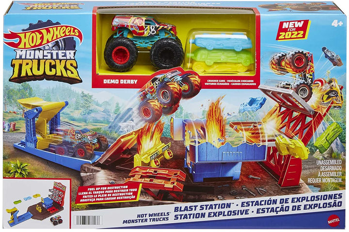 Hot Wheels Monster Trucks Blast Station Playset with HW Demo Derby & Crushable C