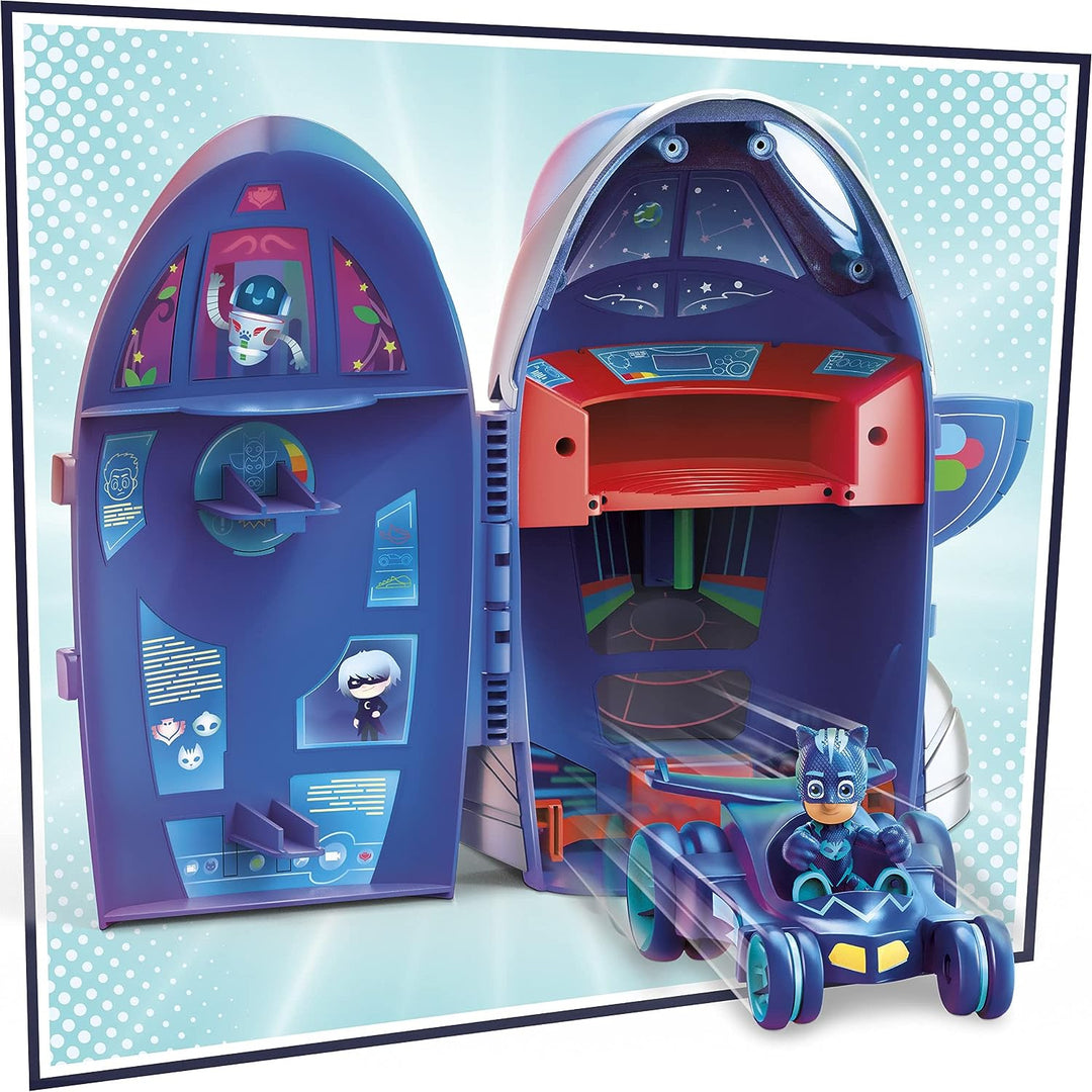 PJ MASKS F20985L0 2-in-1 HQ Playset, Headquarters and Rocket Preschool Toy with Action Figure and Vehicle for Kids Ages 3 and Up