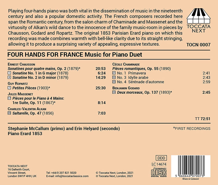 Stephanie McCallum - Four Hands For France [Stephanie McCallum; Erin Helyard] [Toccata Classics: TOCN 0007] [Audio CD]