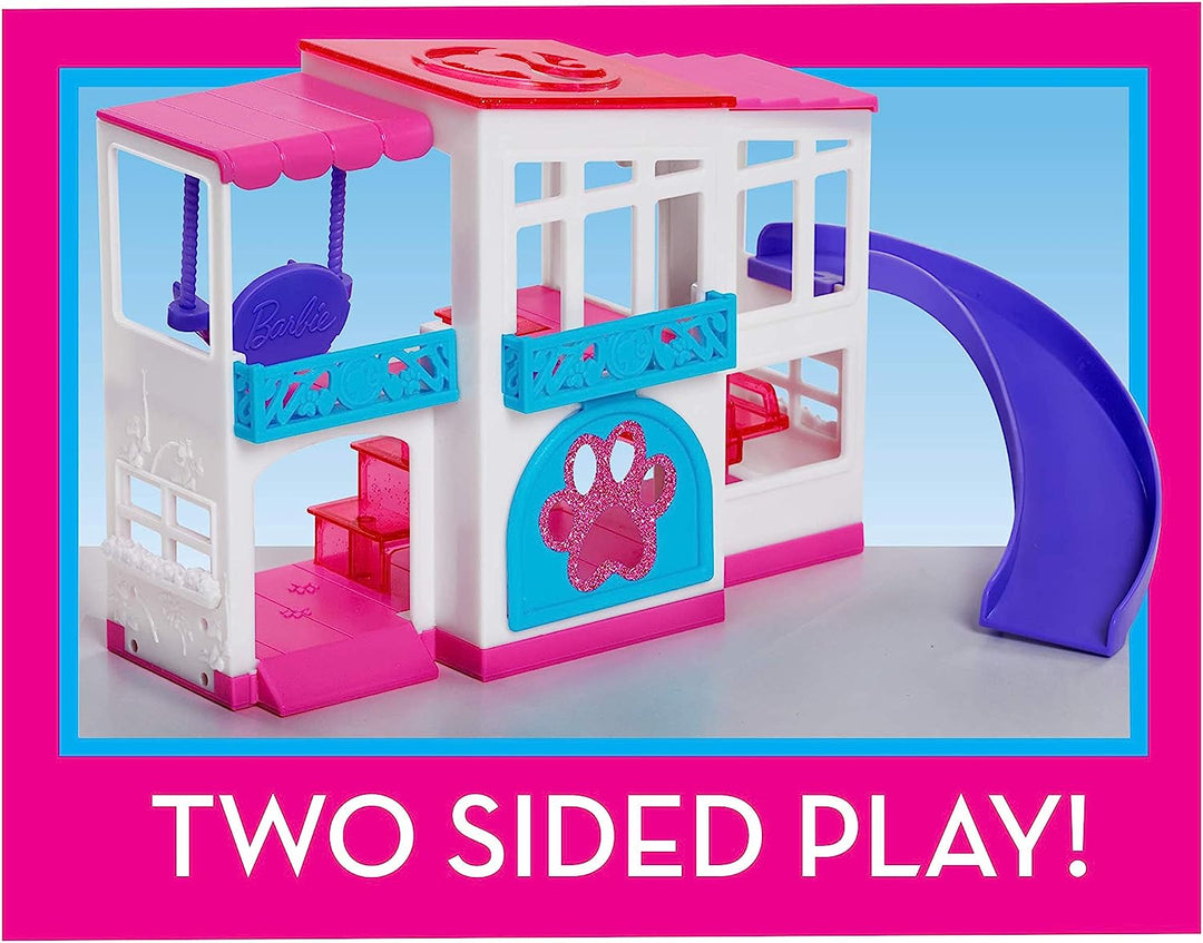 Barbie Pet Dreamhouse 2-Sided Playset, 10-pieces Include Pets and Accessories