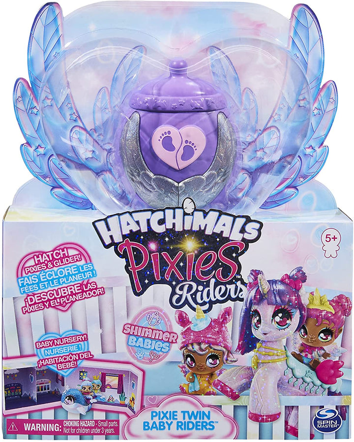 Hatchimals Pixies Riders, Shimmer Babies Baby Twins met zweefvliegtuig en 4 accessoires