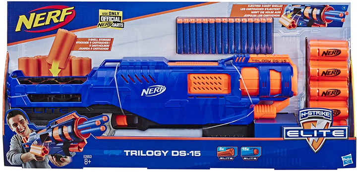 Nerf Trilogy DS-15 Nerf N-Strike Elite Toy Blaster met 15 officiële Nerf Elite-darts en 5 schelpen