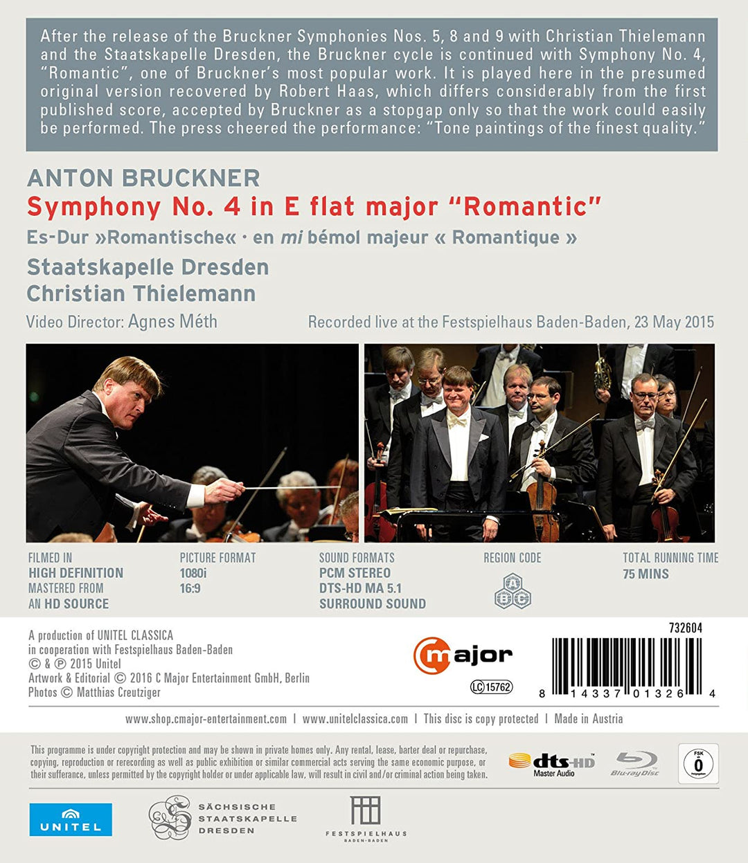 Bruckner: Symphony No. 4 [Staatskapelle Dresden, Christian Thielemann] [C Major Entertainment: 732604] [2016] [Blu-ray]