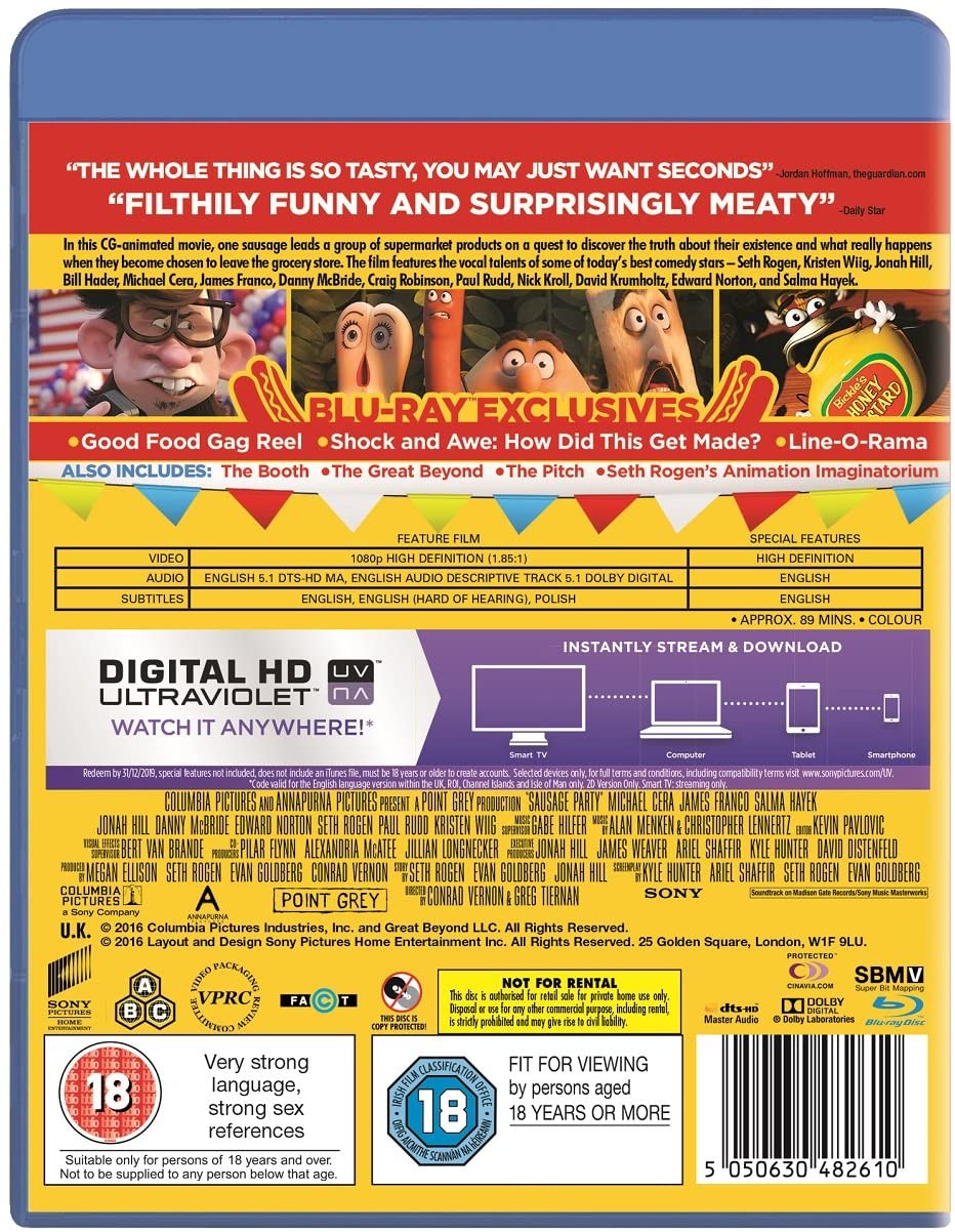 Sausage Party [2016] [Region Free] - Comedy/Adventure [Blu-ray]