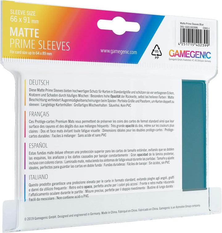 Gamegenic GGS11028ML Matte Prime Sleeves (100-Pack), Blue