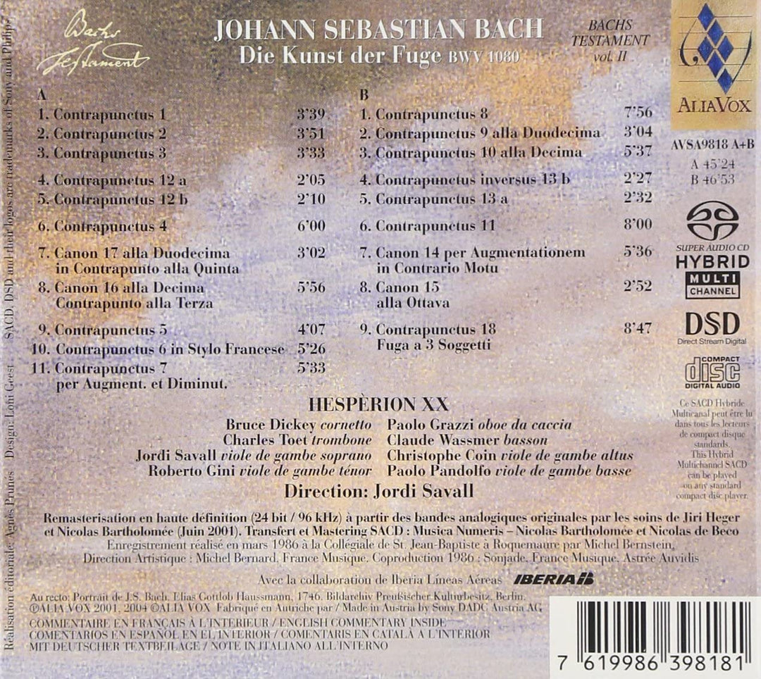 Hesperion Xxi - Jordi Savall - Bach Die Kunst Der Fuge [Audio CD]