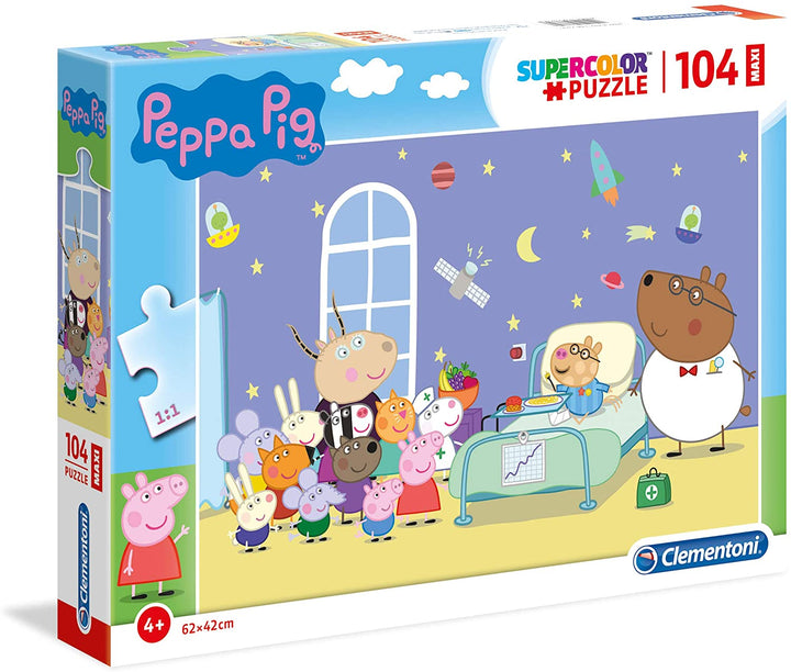 Clementoni 23735 Peppa Pig Supercolor Pig-104 Maxi Pieces-Jigsaw Kids Age 4-Made in Italy, Cartoon Puzzles, Multicoloured