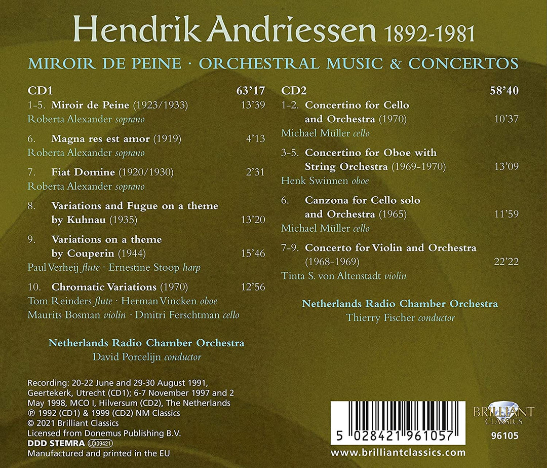 Roberta Alexander - Andriessen: Miroir de Peine, Orchestral Music & Concertos [Audio CD]