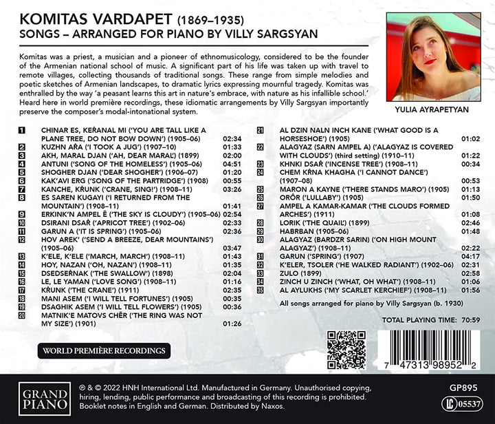 Vardapet: Songs - Arranged for piano by Villy Sargsyan [Yulia Ayrapetyan] [Grand [Audio CD]