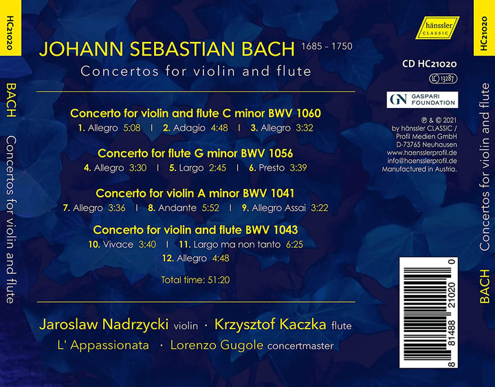 J.S. Bach: Concertos [Krzysztof Kaczka; Jaroslaw Nadrzycki; L'Appassionata; Lorenzo Gugole] [Hanssler Classics: HC21020] [Audio CD]