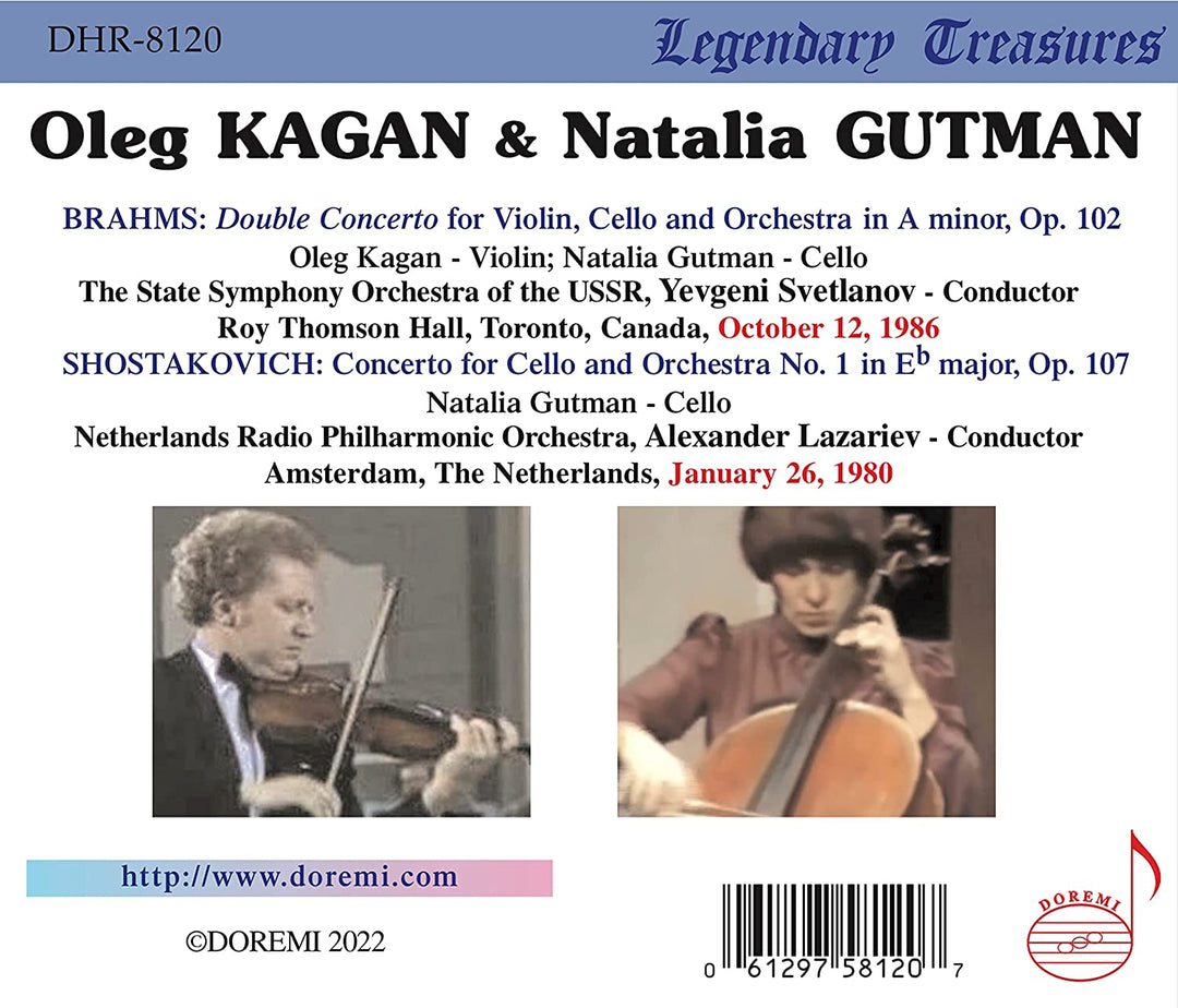 Oleg Kagan - Brahms; Shostakovich: Concertos performed live [Oleg Kagan; Natalia Gutman; Alexander Lazariev] [Doremi: DHR-8120] [Audio CD]