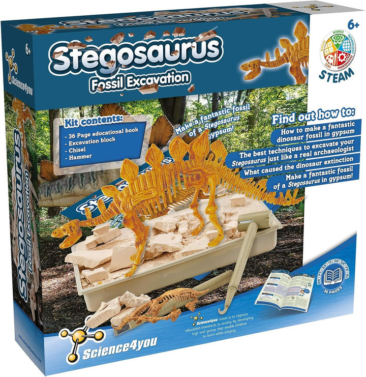 Science4you - Stegosaurus Fossil Digging Kit for Kids +6 - Excavate and assemble 10 Stegosaurus Fossiles