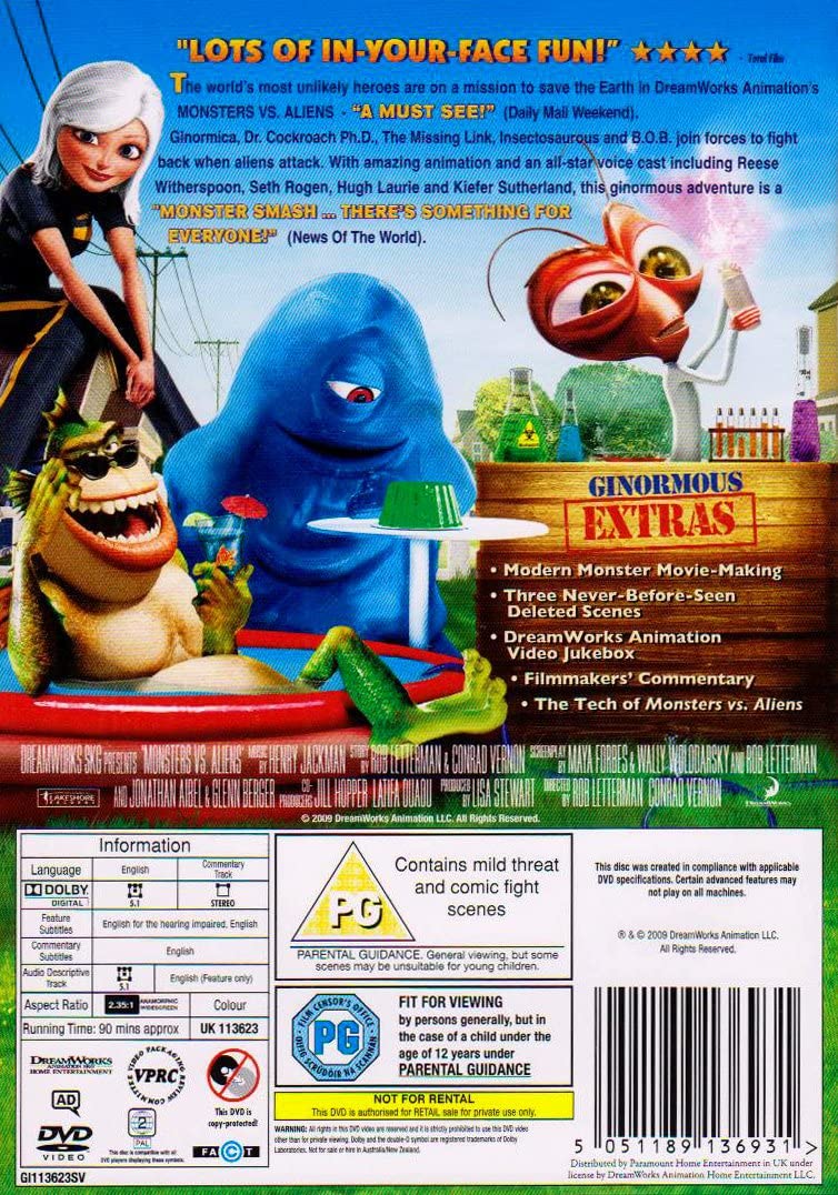 Monsters vs Aliens [2017]  -Comedy/Adventure [DVD]