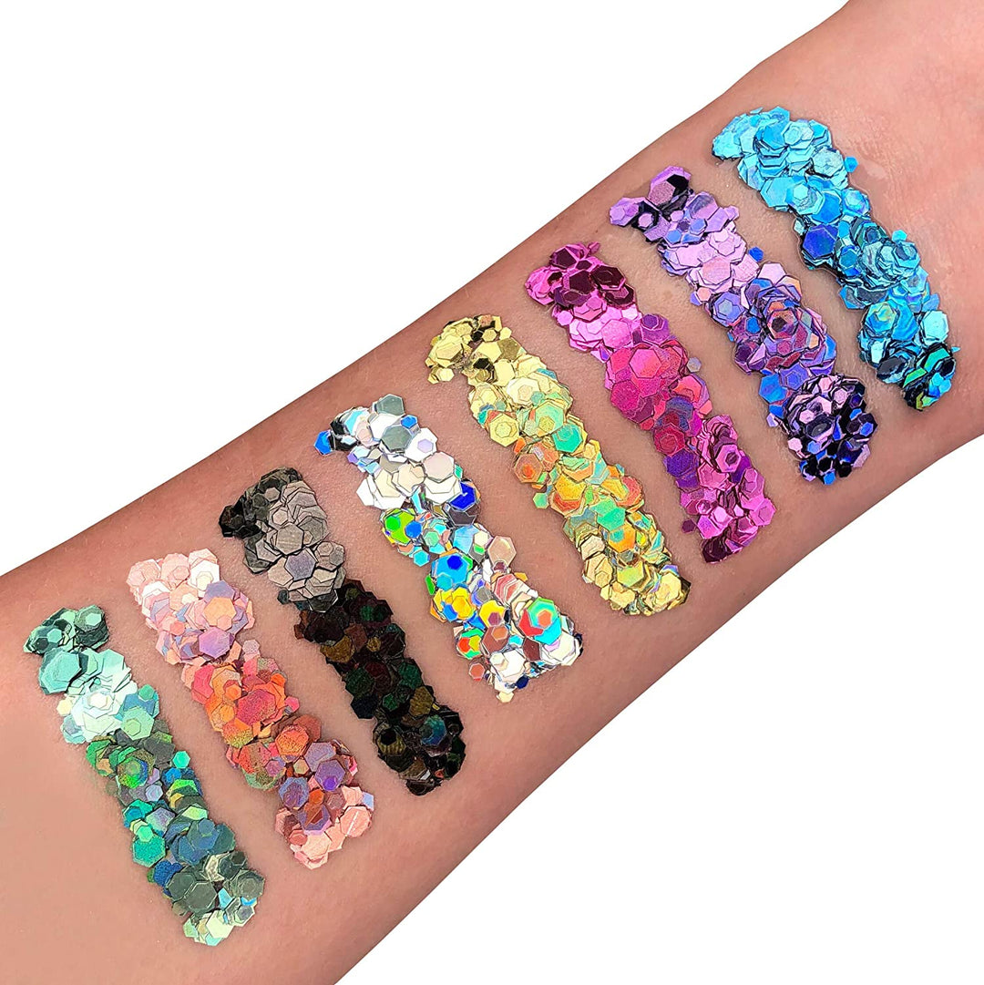 Chunky Holographic Glitter by Moon Glitter - Black - Cosmetic Festival Makeup Glitter for Face, Body, Nails, Hair, Lips - 3g