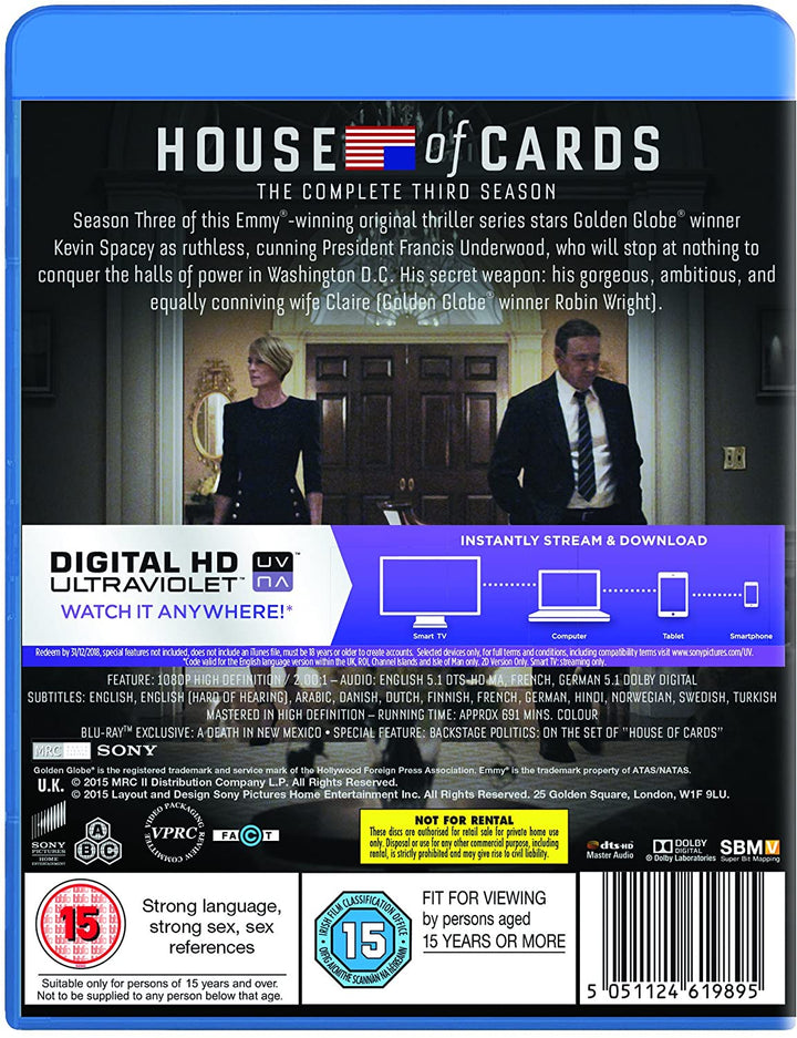 House of Cards - Season 3 [Region Free] - Drama [Blu-Ray]