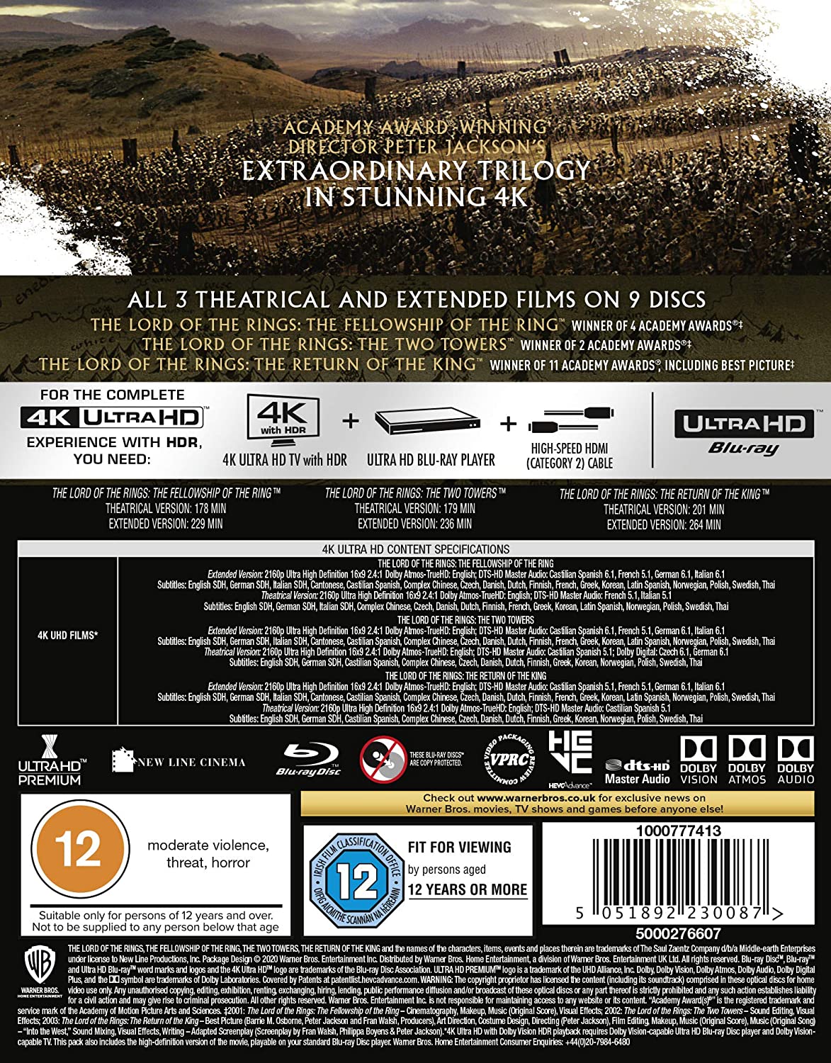 The Lord of the Rings Trilogy (2001) - Theatrical and Extended Edition [4K Ultra HD] [Blu-ray] 2