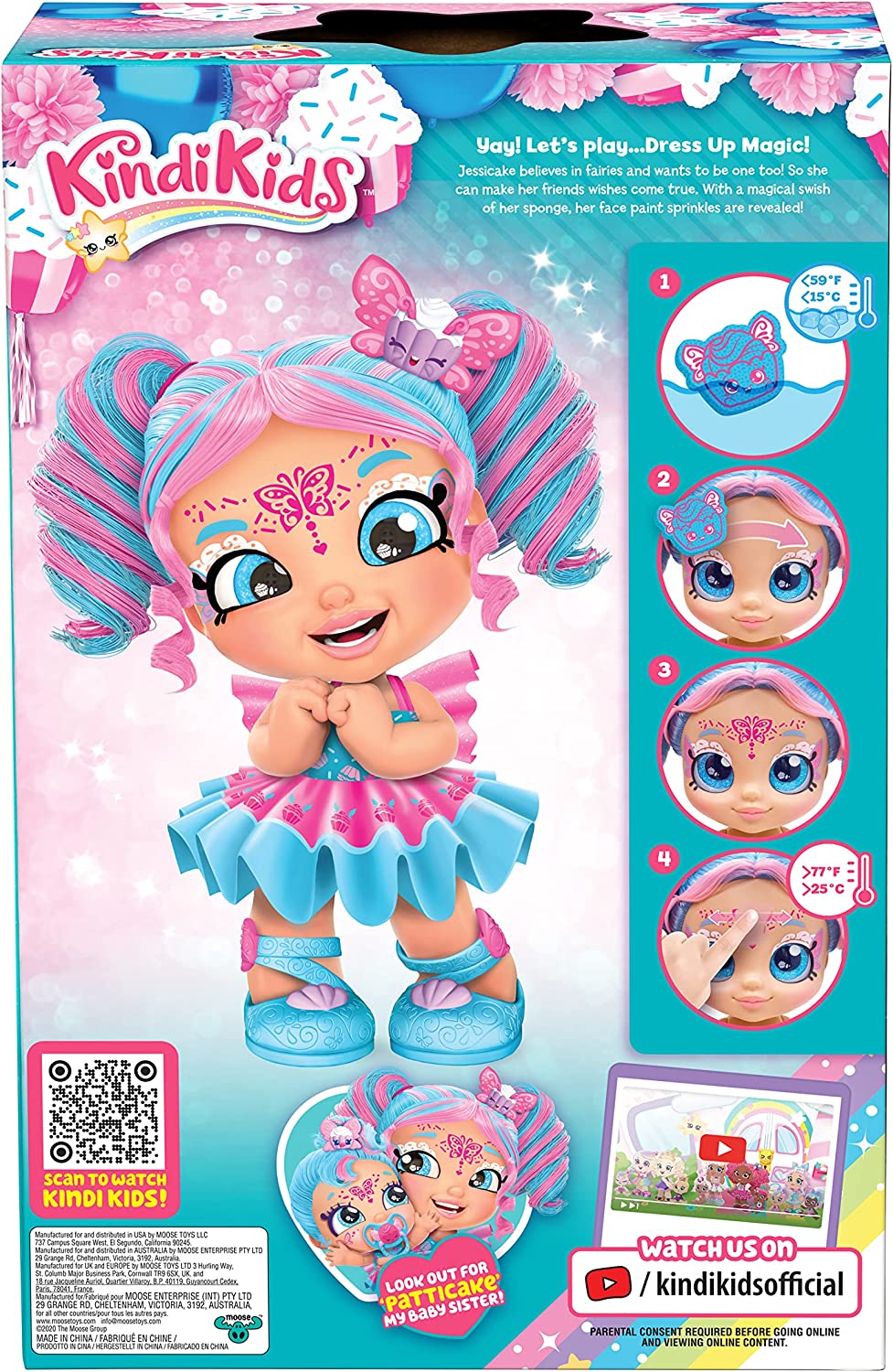 Kindi Kids Dress Up Magic Jessicake Fairy Doll - Magical Face Paint Reveal for Ages 3-6