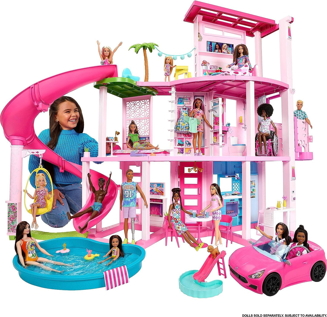 Barbie Dreamhouse, Pool Party Doll House with 75+ Pieces and 3-Story Slide, Elevator, 75 Doll Accessories