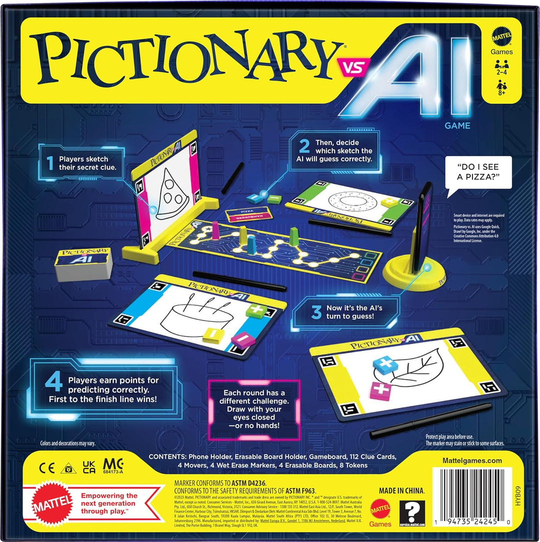 Mattel Games Pictionary VS AI, Family Board Game for Kids and Adults, Engaging Gift for Kids, Drawing Game with Artificial Intelligence for 2 to 4 Teams with Multiple Players